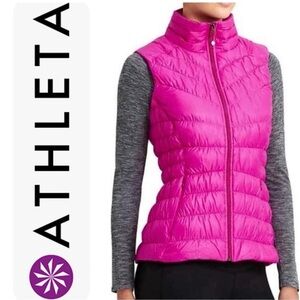 Athleta Downalicious Goose Down Full Zip Quilted Vest Jacket Pink Women Size XXS